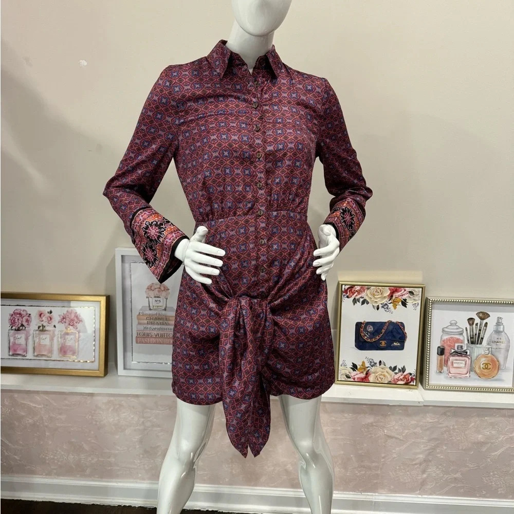 NWOT Free People "Silky Rillo" Shirtdress in Blackberry Tapestry Print - Size XS - Picture 6 of 9
